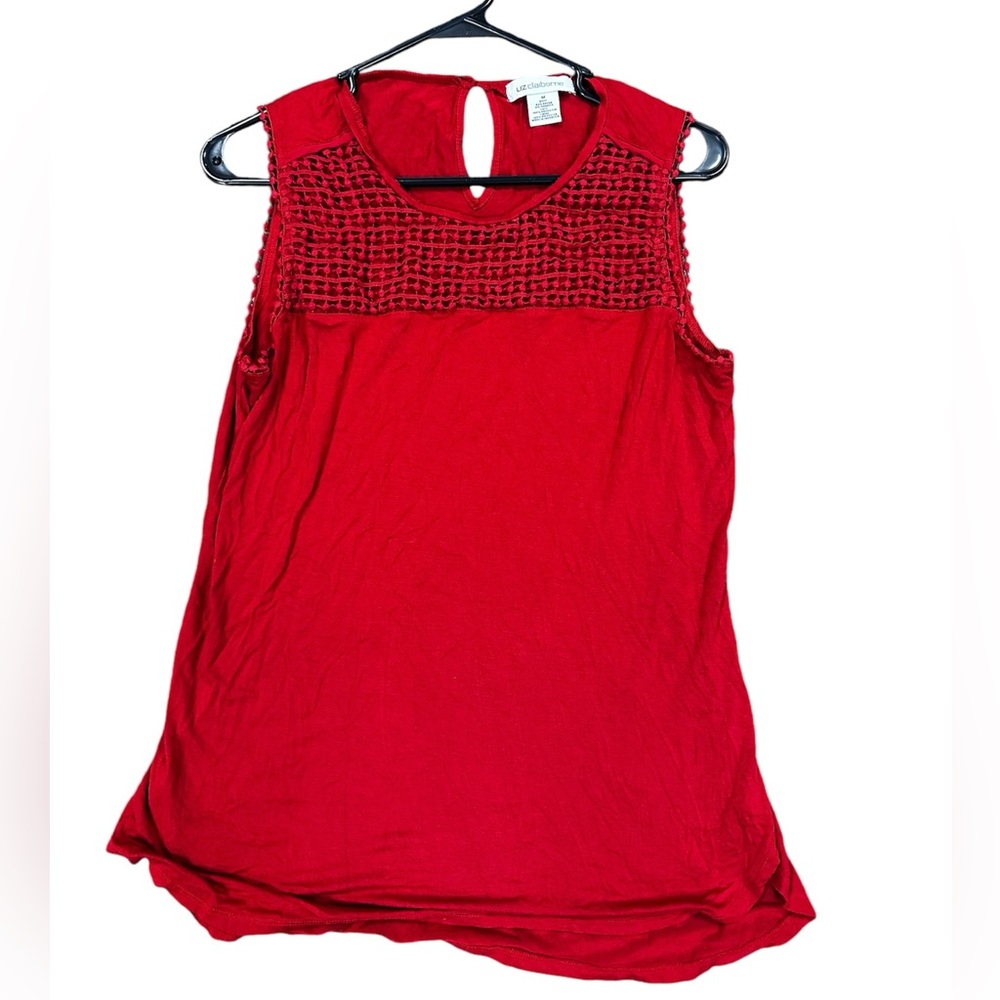 Medium, Sleeveless, Liz Claiborne red blouse. Longer, but very soft. Barely worn